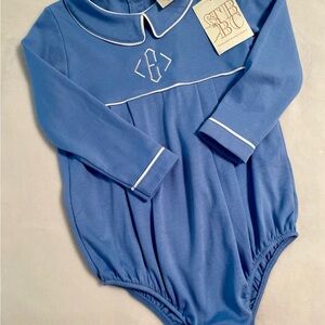 2T Monogrammed “E” The Beaufort Bonnet Company Blue Long Sleeve Bradford Bubble